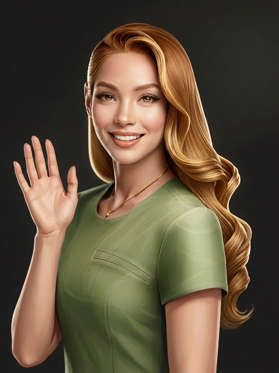 Lia, a assistente de IA do Luria, acenando
